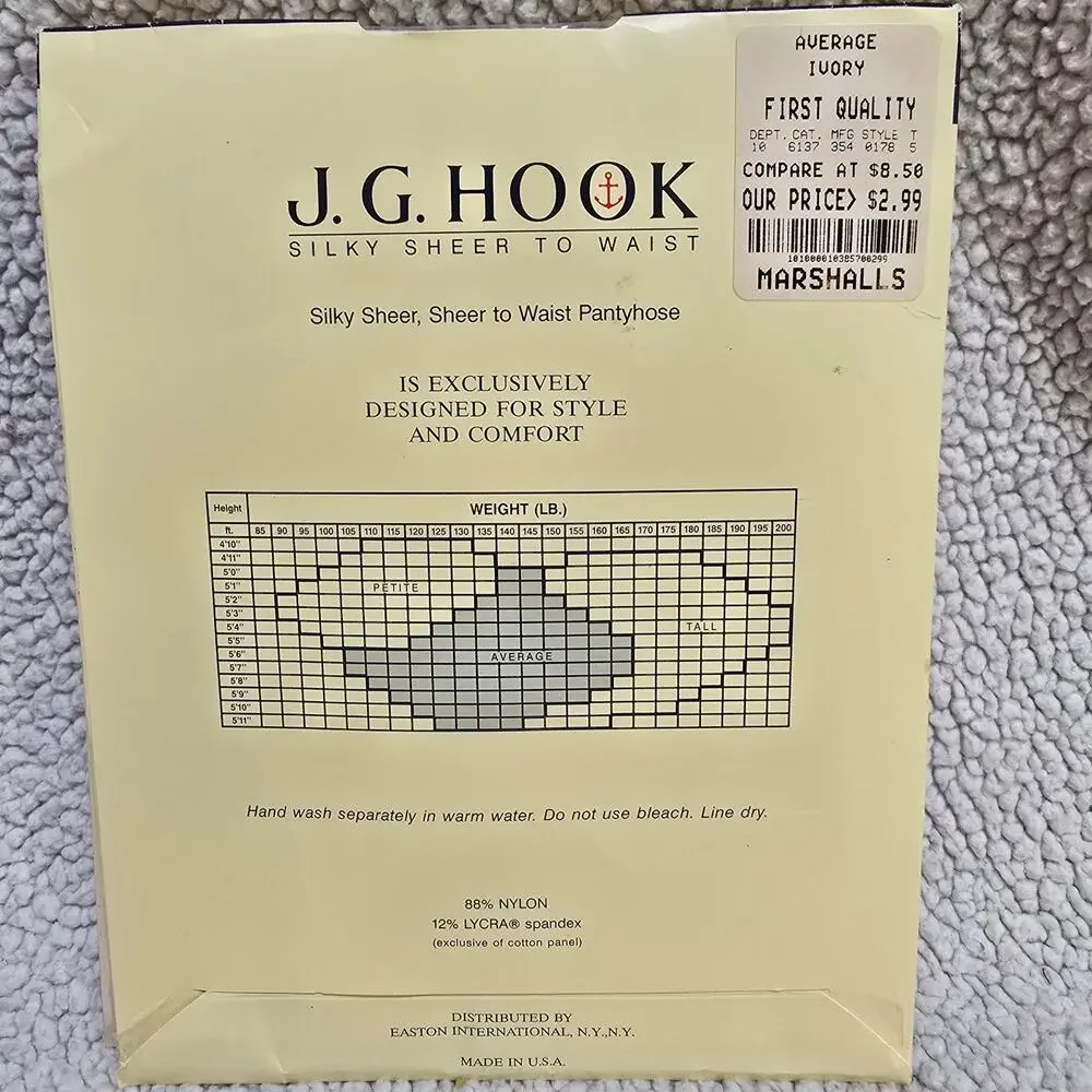 Vintage J.G. Hook Pantyhose Lot 3 Average Ivory Navy Control Top Deadstock